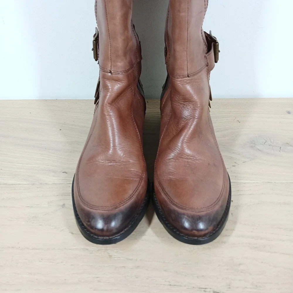 Sam Edelman Paulina Riding Boots Women 6 Brown Leather Knee High Side Zip Buckle